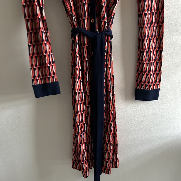 Boden Jersey Midi Tea Dress Women's Size 6 Red Blue Geometric Print - Picture 7 of 10